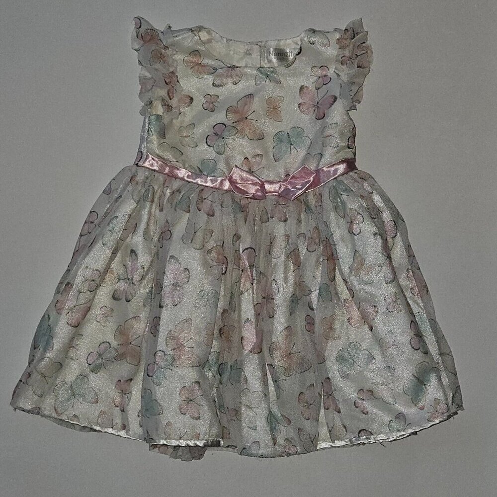 Nannette Baby Butterfly Dress 12 Months White Pink Blue Spring Easter Wedding